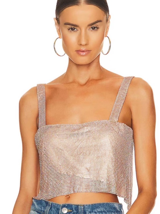 REVOLVE Tops - REVOLVE Rose Gold Rhinestone Crop Cami
